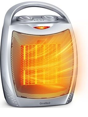 GiveBest Portable Ceramic Space Heater - Silver with Orange Glow